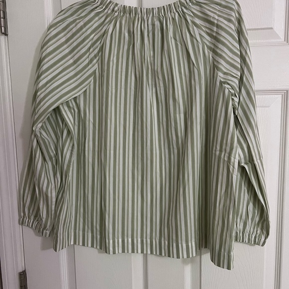 Nine West Jeans Laurel Green Stripe Tie Front blouse Size M - Picture 7 of 14